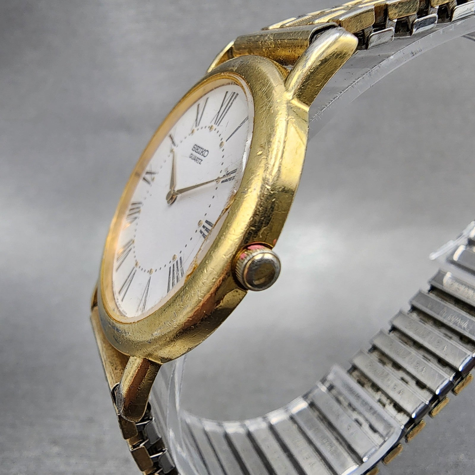 Seiko Watch Men 34mm White Dial Gold Tone Round Vintage 2K000039 New Battery2