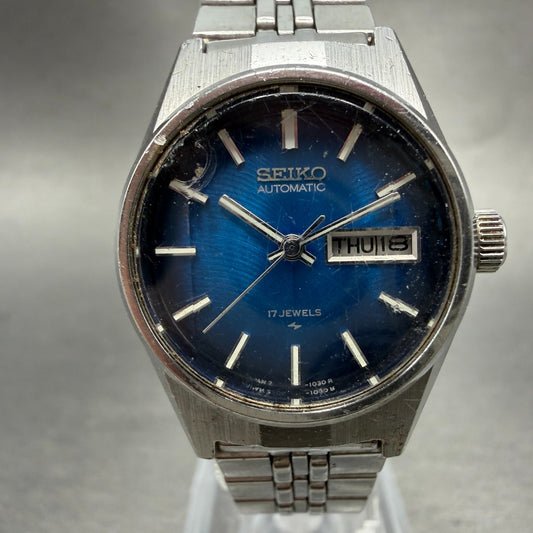 Seiko Automatic Watch Women 25mm Blue Dial Silver Tone Daydate 2206-0720 Runs0