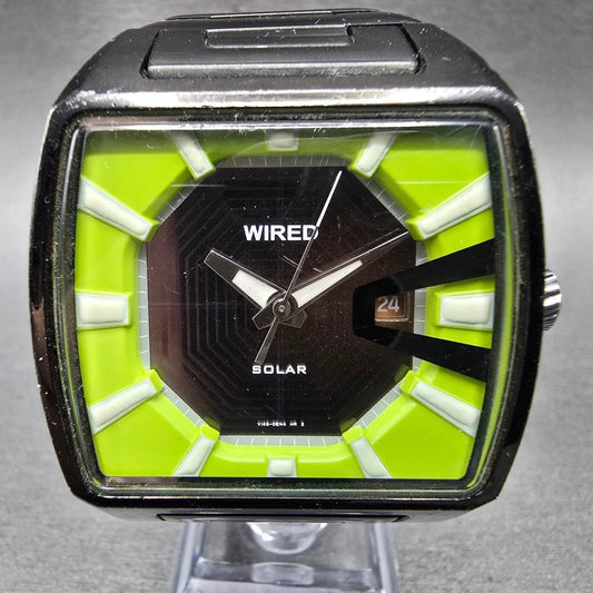 Seiko Wired Solar Watch Men 39mm Black & Green Dial Black Date V145-0CK0 Runs0