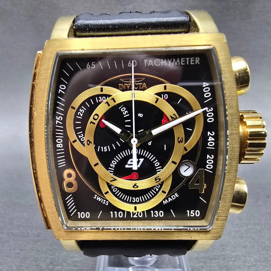 Invicta S1 Rally Chronograph Watch Men 48mm Black Dial Gold Tone 20242 New Batt0