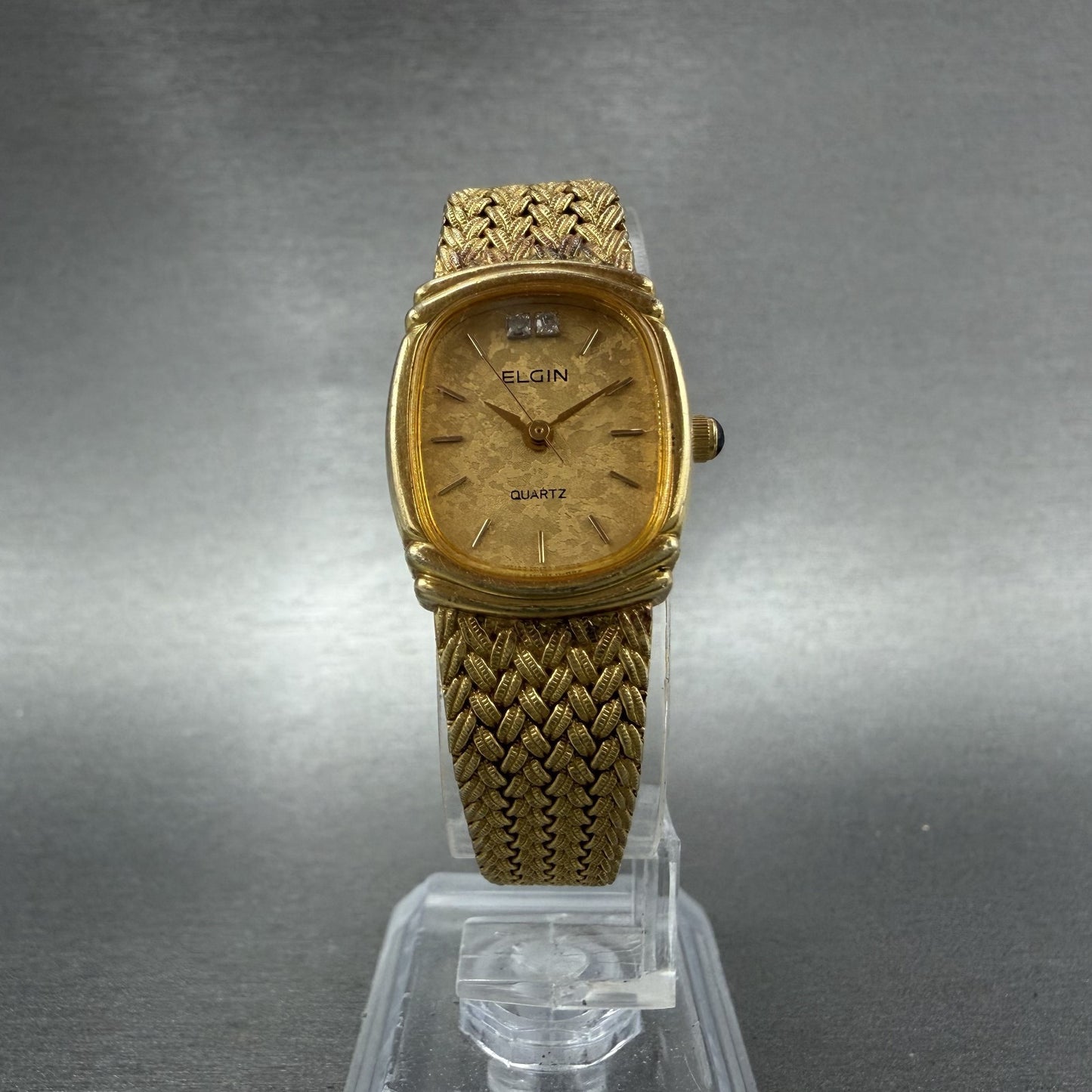 Elgin Watch Women 19mm Gold Dial Gold Tone Rectangle FK283 New Battery VTG5
