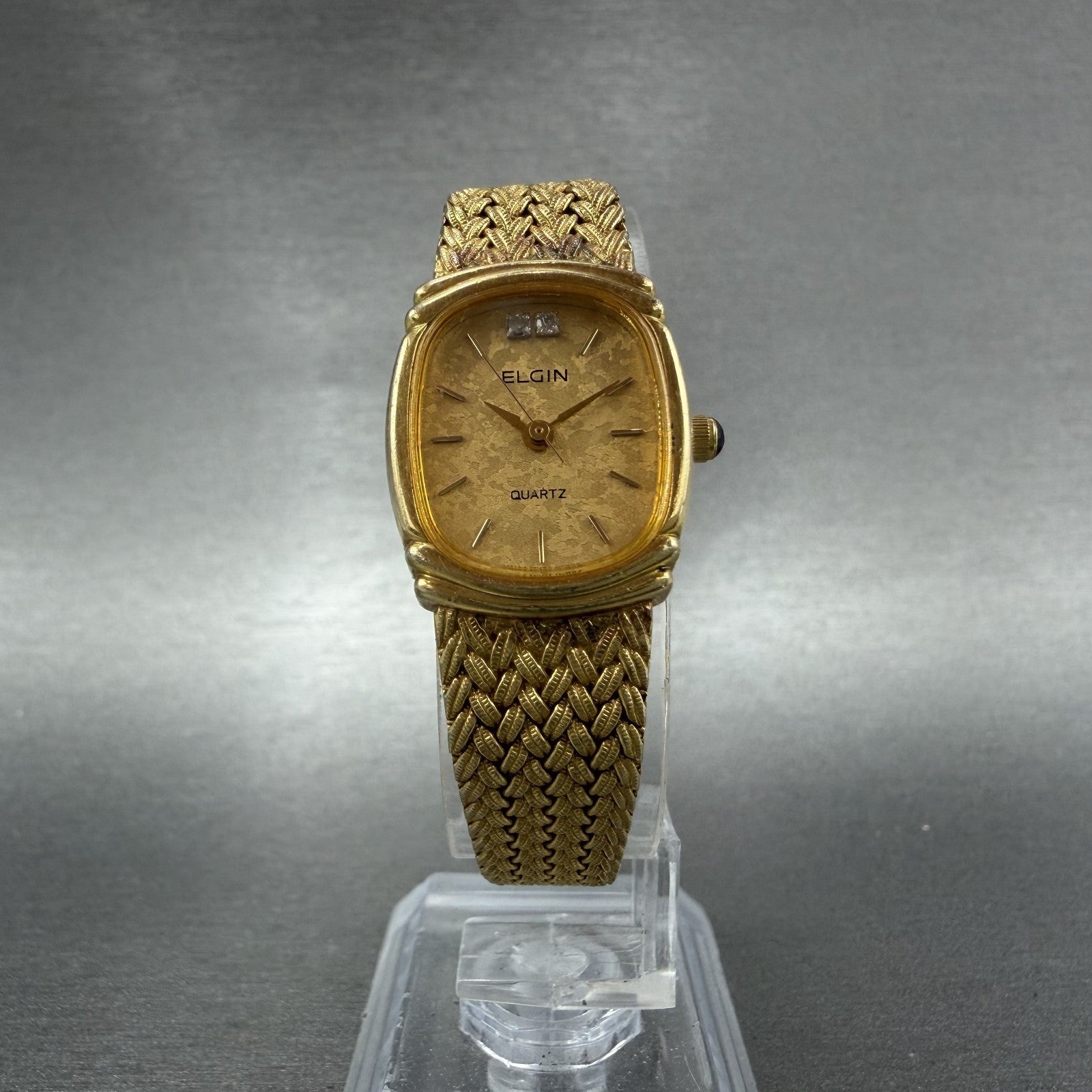 Elgin Watch Women 19mm Gold Dial Gold Tone Rectangle FK283 New Battery VTG5