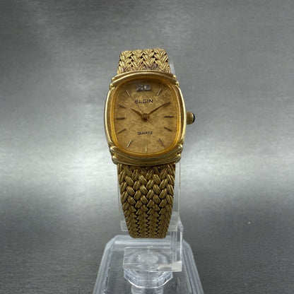 Elgin Watch Women 19mm Gold Dial Gold Tone Rectangle FK283 New Battery VTG5