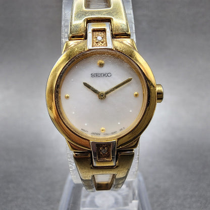 Seiko Watch Women 20mm MOP Dial Gold Tone Round 1n000gn0 New Battery0
