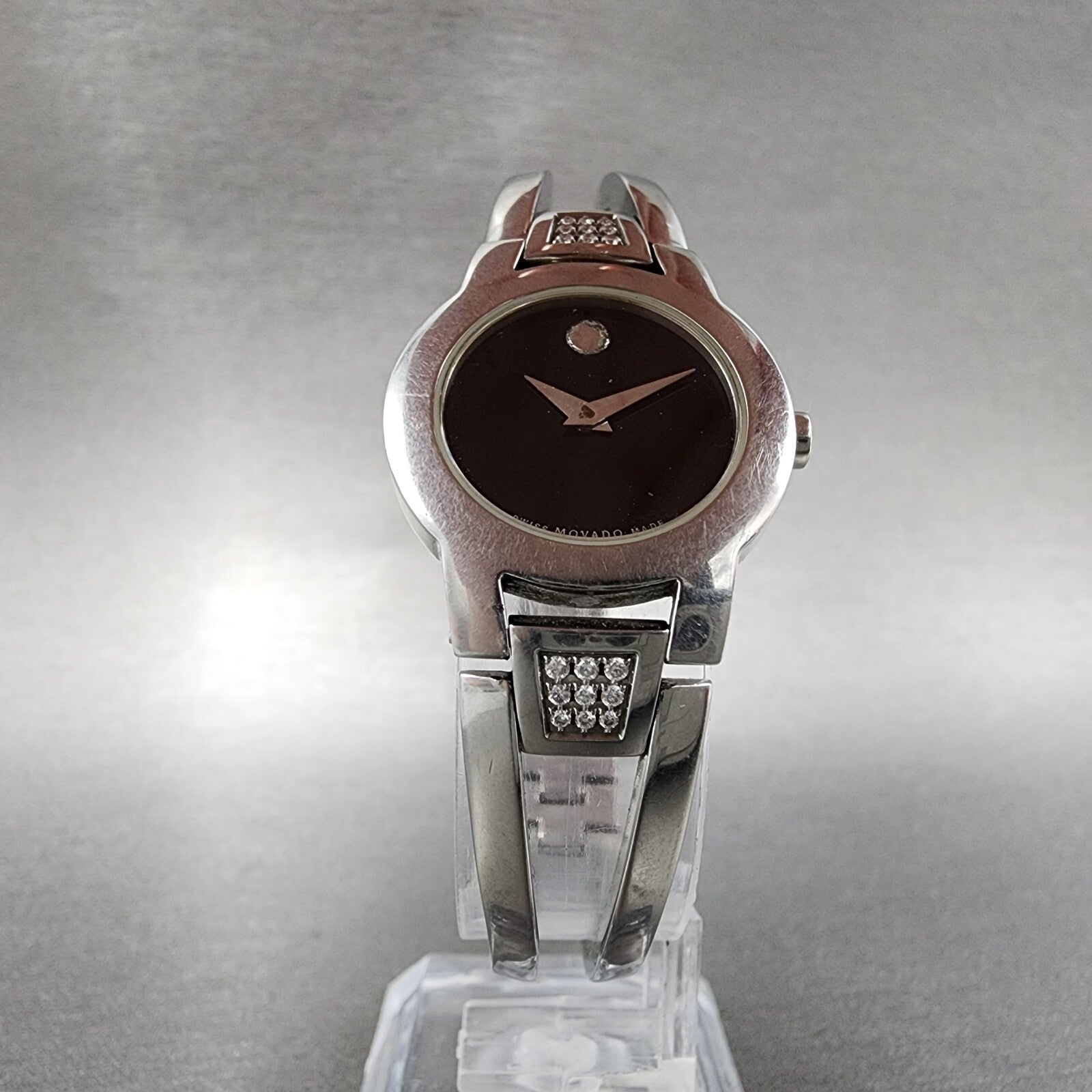 Movado Amorosa Watch Women 24mm Black Dial Steel Diamond Accents New Battery5