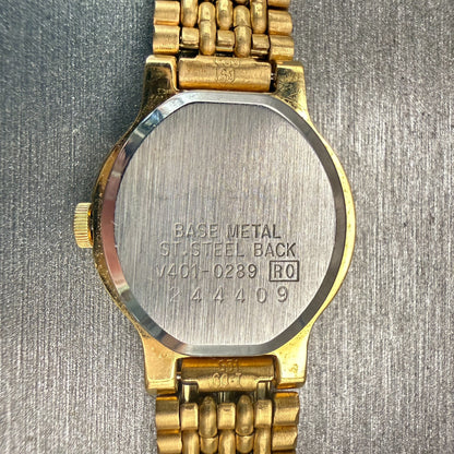 Seiko Watch Women 17mm Black Dial Gold Tone Round V401-0289 New Battery Vintage10