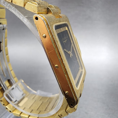 Longines Tank Watch Men 25mm Black Dial Gold Tone Rectangle VTG PARTS4