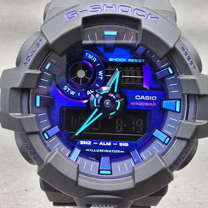 Casio G-Shock GA-700VB Watch Men 54mm Blue Dial Black Chrono Alarm New Battery1