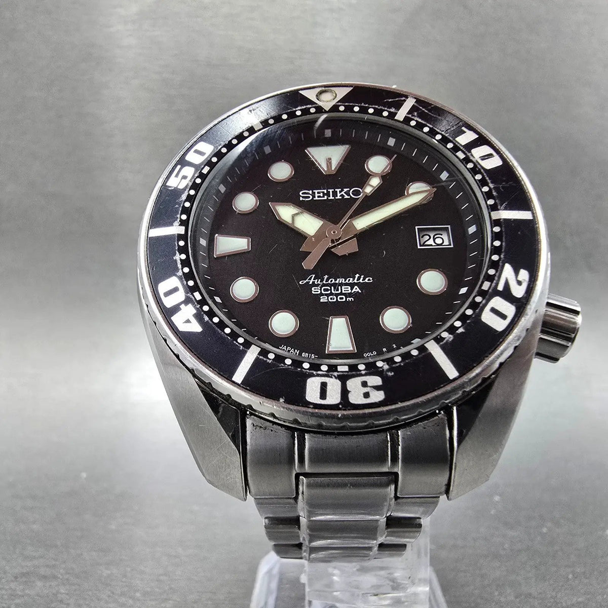 Seiko Sumo Watch Men 45mm Black Dial Steel Date Automatic Round SBDC001 6R15-00G5