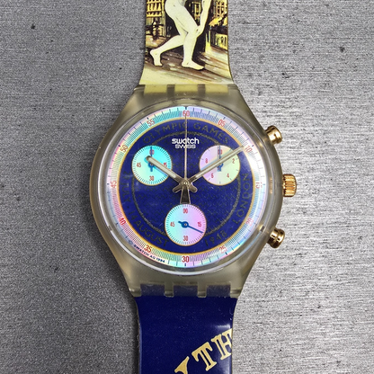 Swatch London 1948 Chrono Watch Men 42mm Blue Dial Clear SCZ102 New Battery VTG0