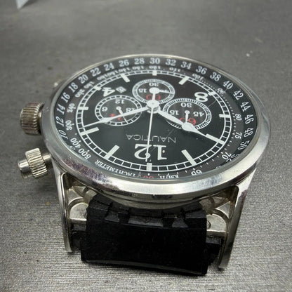 Nautica NSR-01 Chronograph Watch Men 44mm Black Dial Steel Date READ!!! New Batt4