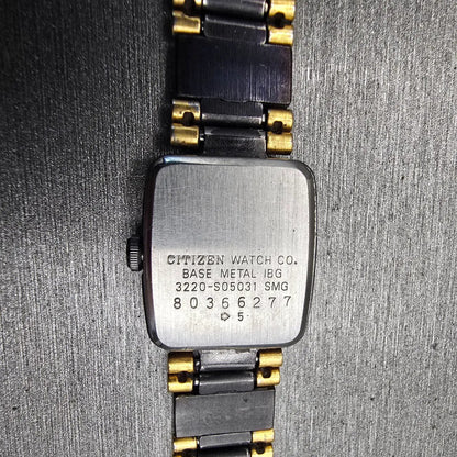 Citizen CQ Watch Women 17mm Black Dial Two Tone Rectangle 3220-S05031 New Batt10