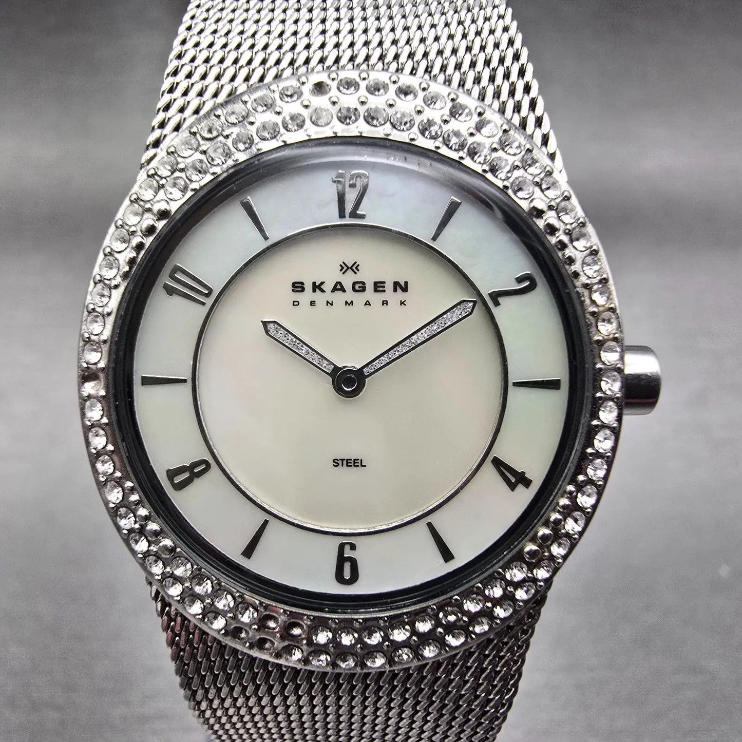 Skagen Watch Women 26mm MOP Dial Silver Tone Gemmed 566XSSS New Battery1