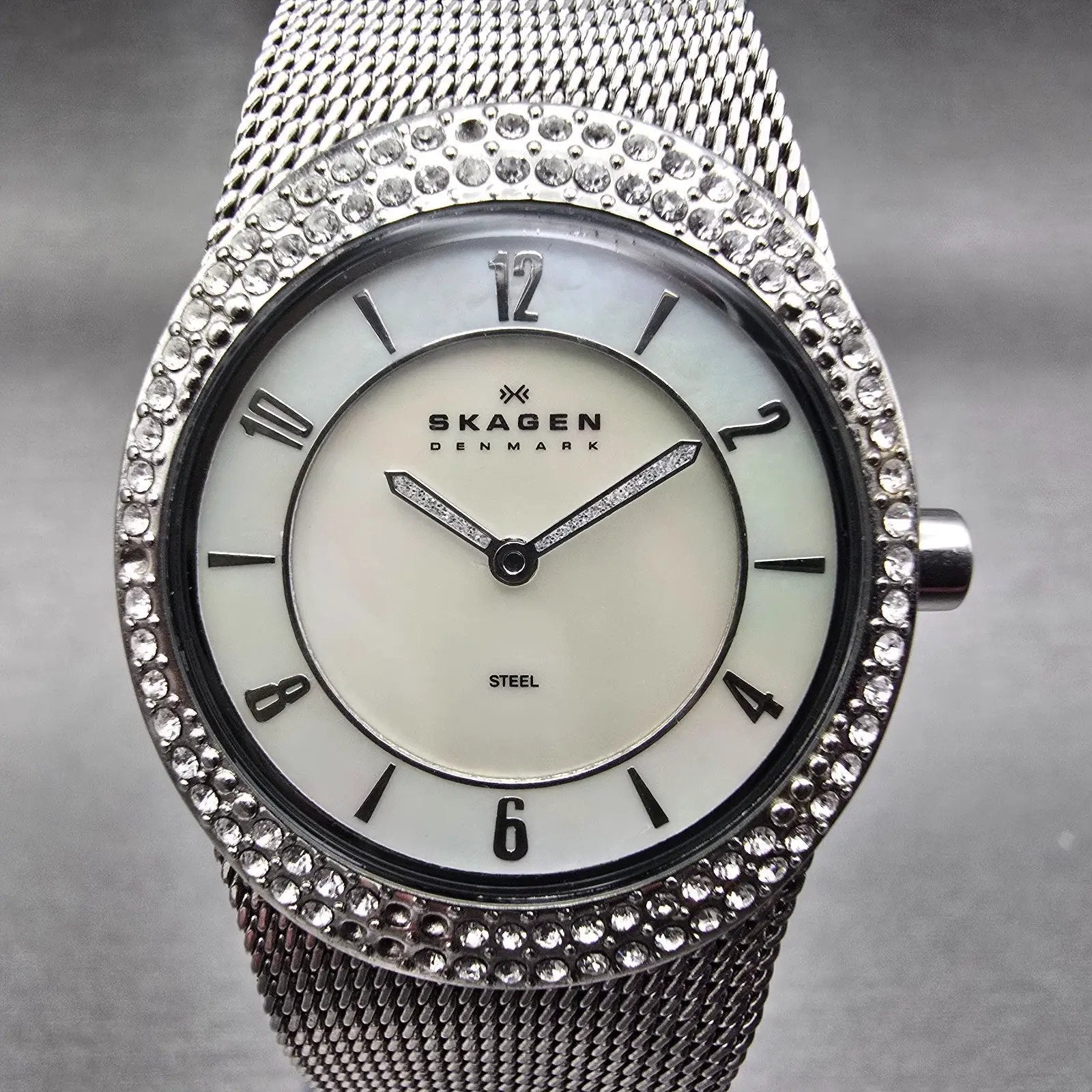Skagen Watch Women 26mm MOP Dial Silver Tone Gemmed 566XSSS New Battery1