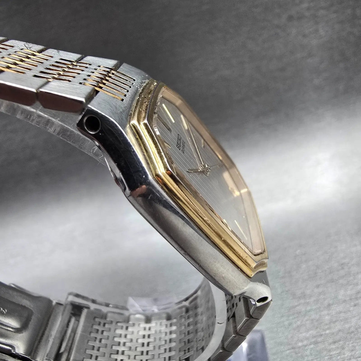 Seiko Watch Men 31mm Silver Dial Two Tone Rectangle 6030-5080 New Battery3