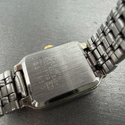 Seiko Tank Watch Women 18mm White Dial Two Tone Rectangle V401-5129 New Batt SQL9
