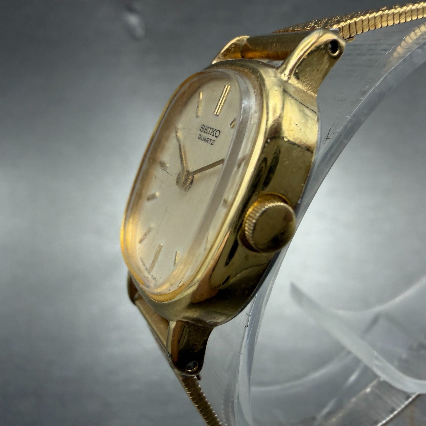 Seiko Tank Watch Women 19mm Champagne Dial Gold Tone 5420-5119 New Battery2