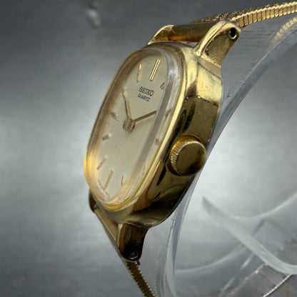 Seiko Tank Watch Women 19mm Champagne Dial Gold Tone 5420-5119 New Battery2