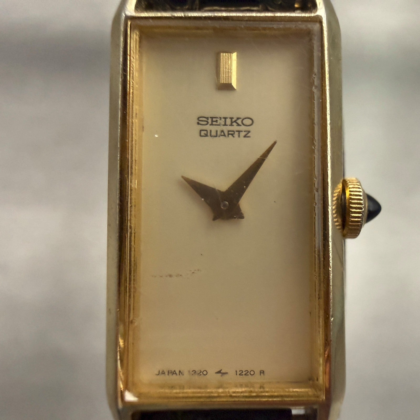 Seiko Watch Women 13mm Champagne Dial Gold Tone Rectangle 1320-5939 New Battery1