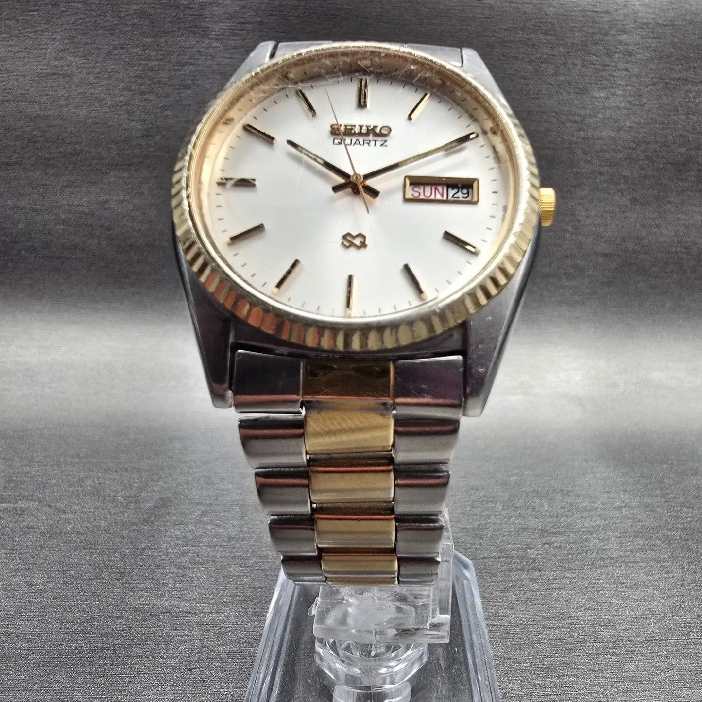 Seiko President Watch Men 35mm Silver Dial Two Tone Daydate 5H23-8029 New Batt5