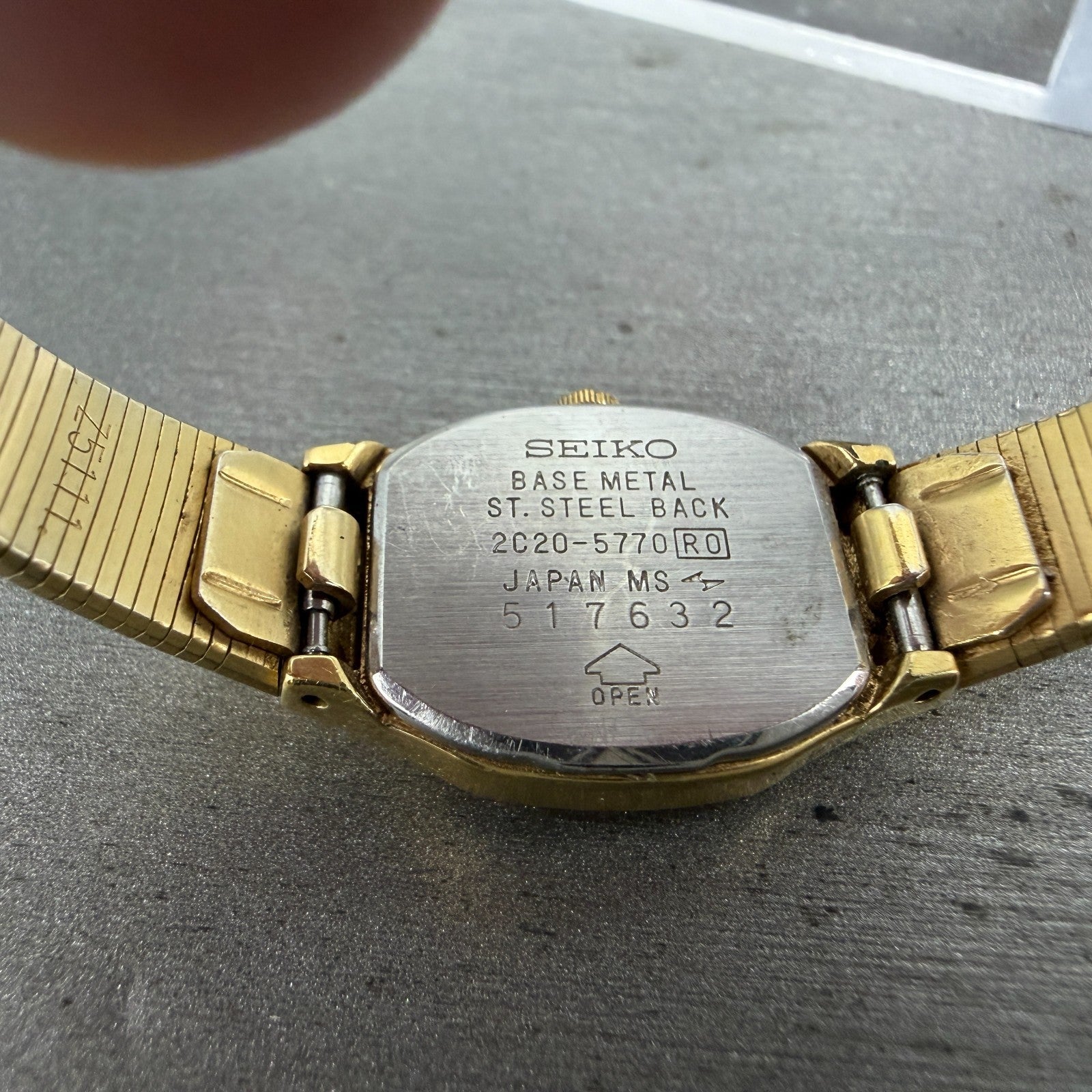 Seiko Watch Women 16mm Champagne Dial Gold Tone Square 2C20-5770 New Battery F49