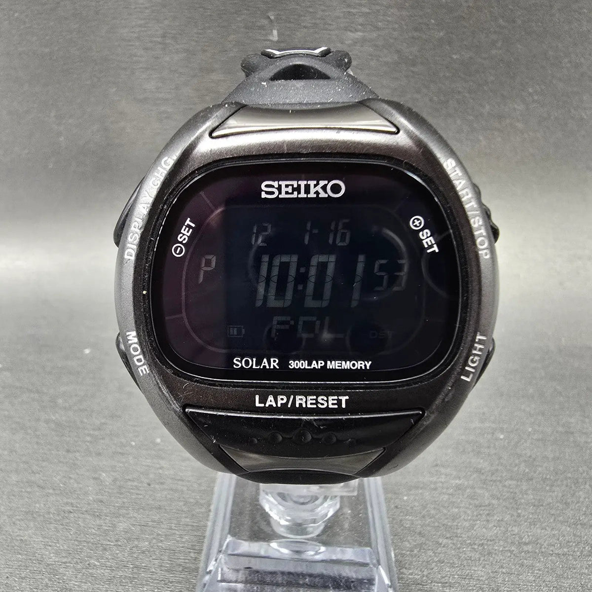 Seiko Super runner Watch Men 43mm Black Alarm Chronograph S680-00A0 Solar Works0