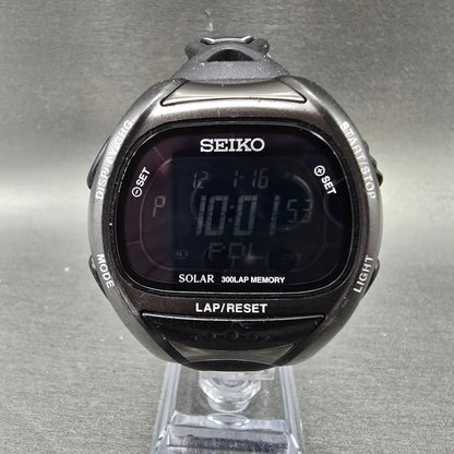 Seiko Super runner Watch Men 43mm Black Alarm Chronograph S680-00A0 Solar Works0