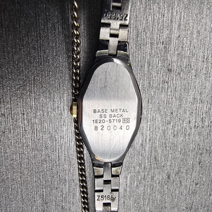 Seiko Watch Women 12mm Gray Dial Two Tone Oval 1E20-5719 New Battery Vintage AB10