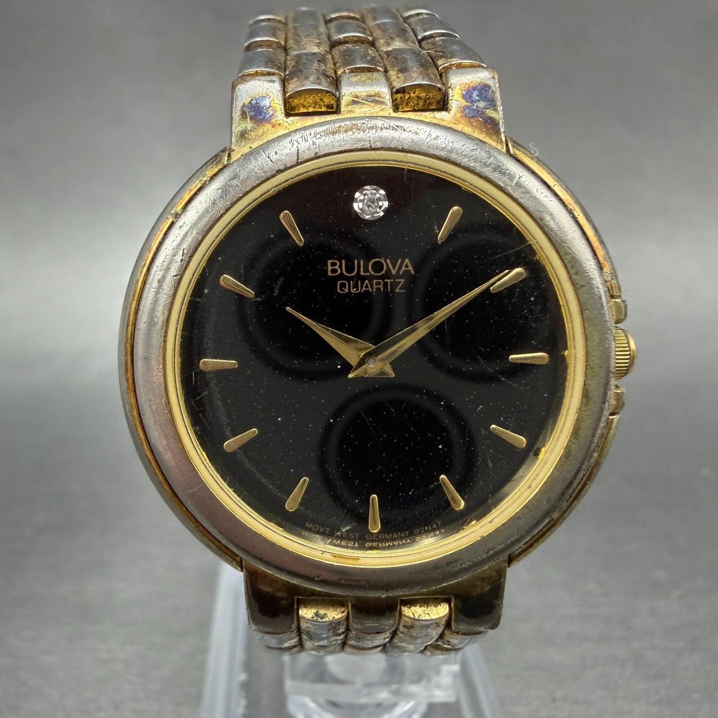 Bulova Watch Women 31mm Black Dial Two Tone Round 92N47 New Battery Vintage0