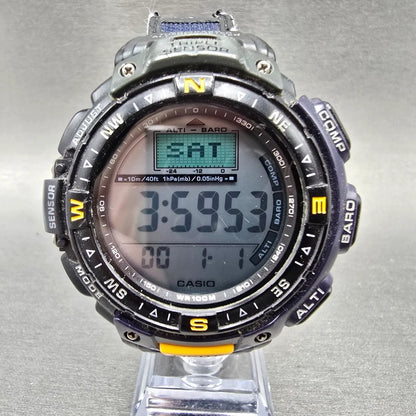 Casio Protrek Watch Men 54mm Blue Triple Sensor Daydate Digital PRG-40 New BattA0