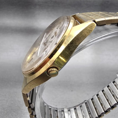 Seiko Pulsar Watch Men 36mm Silver Dial Gold Tone Daydate Y563-8449 New Battery2