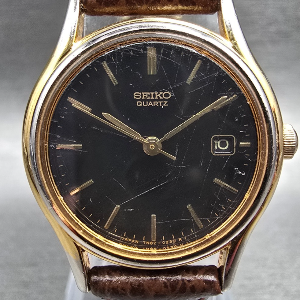 Seiko Watch Women 24mm Black Dial Gold Tone Date Round 7N82-0100 New Battery JP21