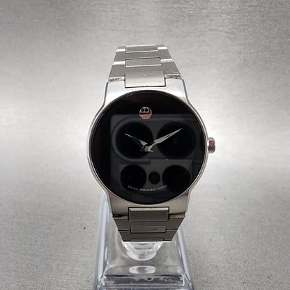 Movado Safiro Watch Women 26mm Black Dial Steel Round 0605806 New Battery