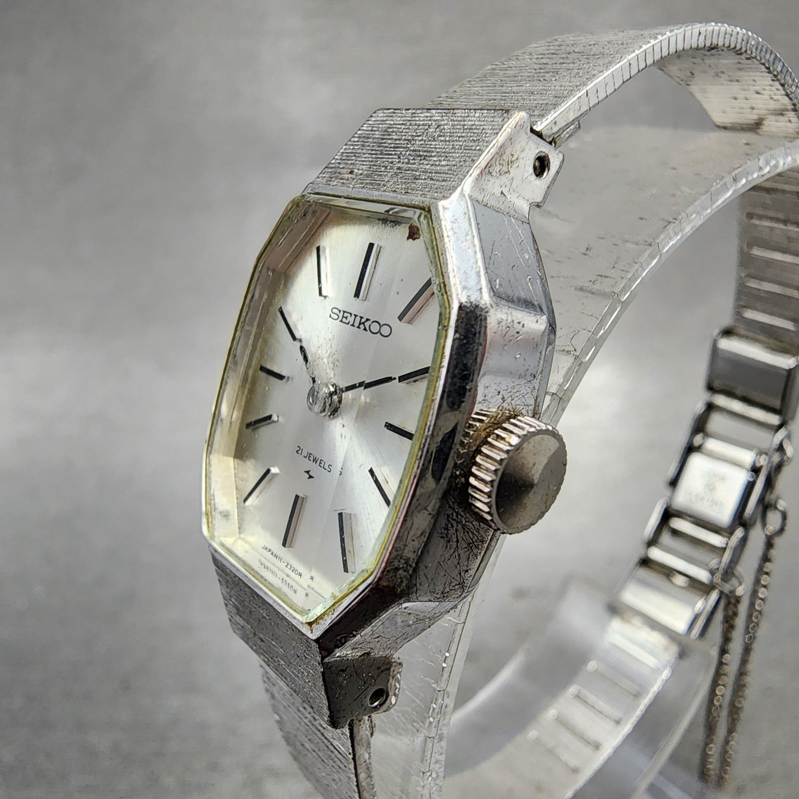 Seiko Tank Watch Women 18mm Silver Dial Silver Tone Octagon Manual 113770 Runs2