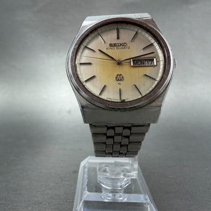 Seiko King Quartz Watch Men 35mm Silver Dial Steel Daydate 9723-8030 New Battery5