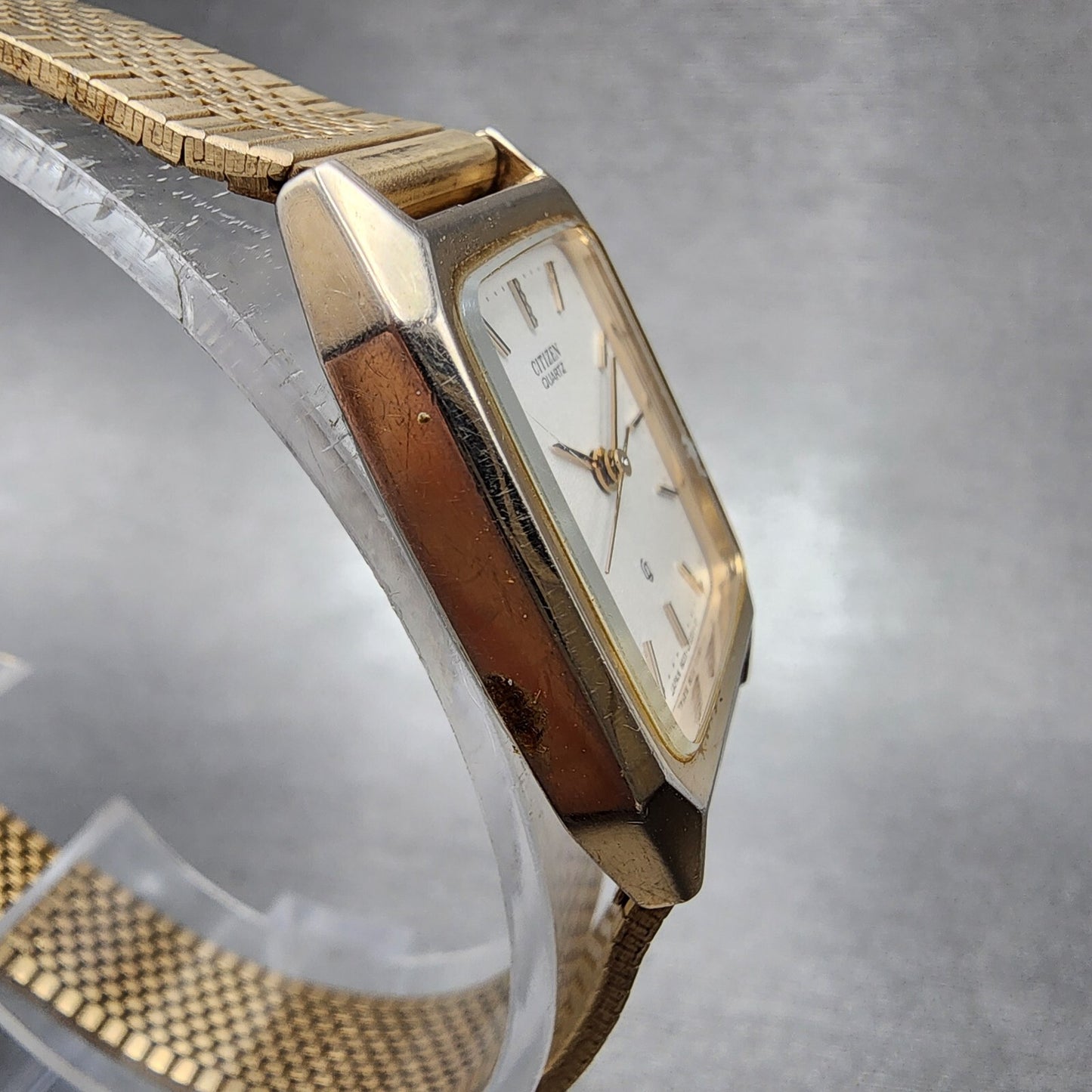 Citizen CQ Tank Watch Women 21mm White Dial Gold Tone Rectangle New Battery