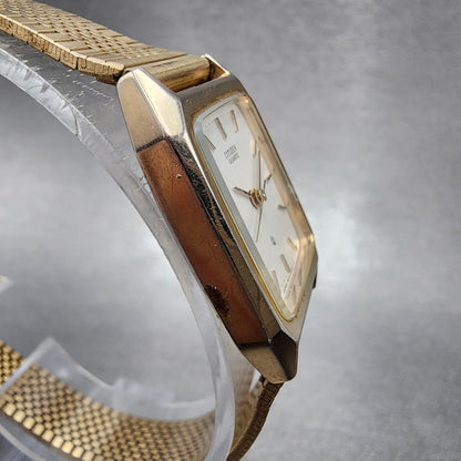 Citizen CQ Tank Watch Women 21mm White Dial Gold Tone Rectangle New Battery