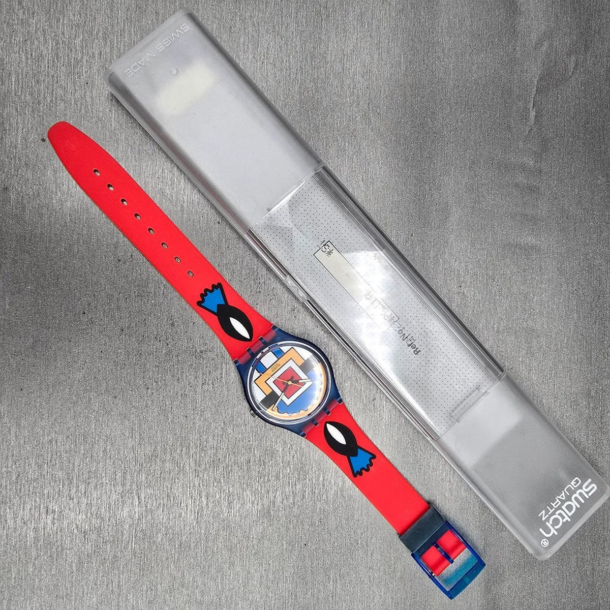 Swatch Paella Watch Men 34mm Orange Dial Blue Case GN129 New Battery NOS16