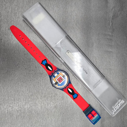 Swatch Paella Watch Men 34mm Orange Dial Blue Case GN129 New Battery NOS16