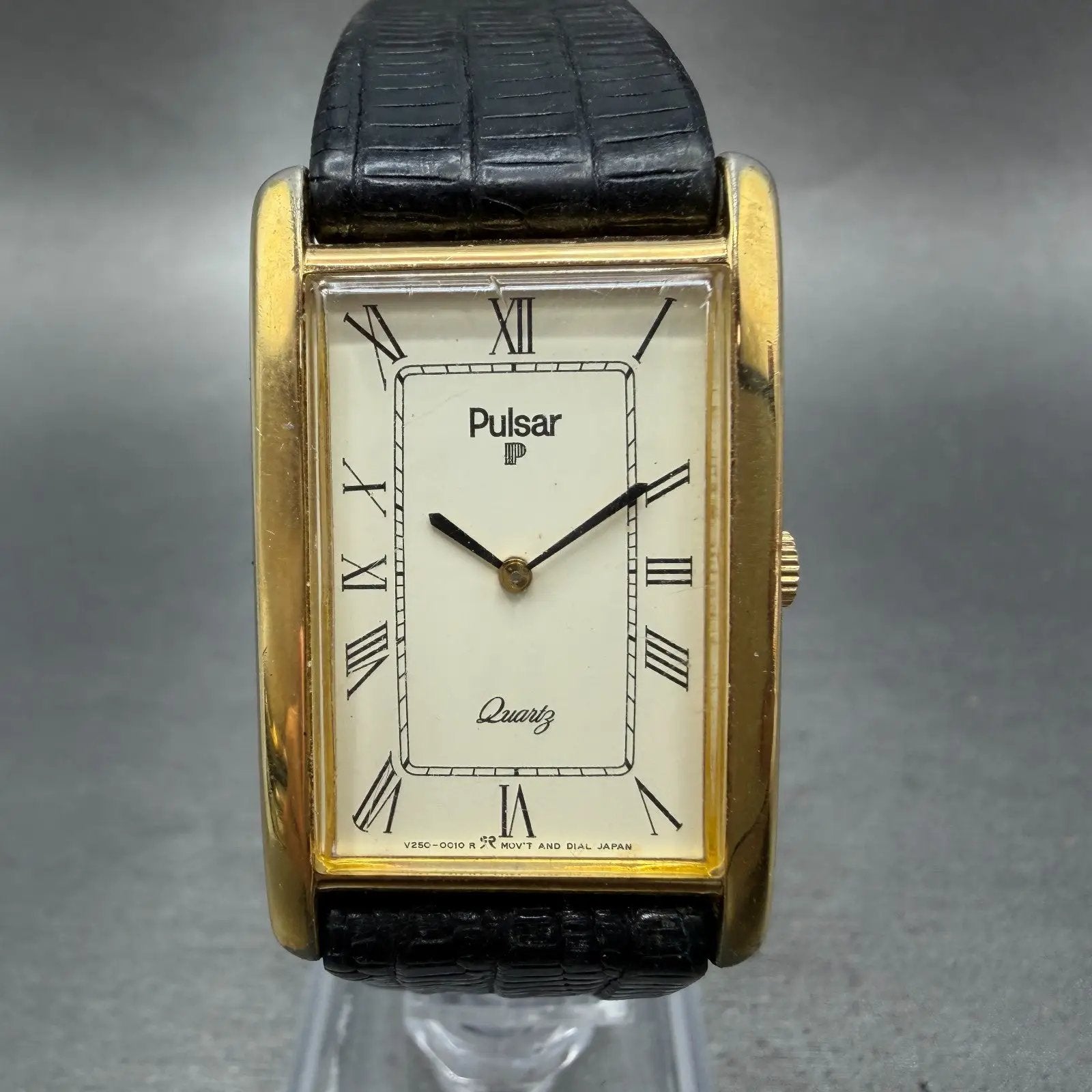 Seiko Pulsar Tank Watch Men 24mm Cream Dial Gold Tone V250-5000 New Battery VTGL0