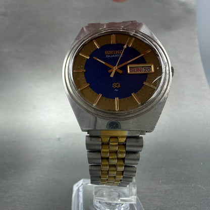 Seiko SQ Watch Men 35mm Blue Dial Two Tone Daydate Round 7123-8450 New Battery5