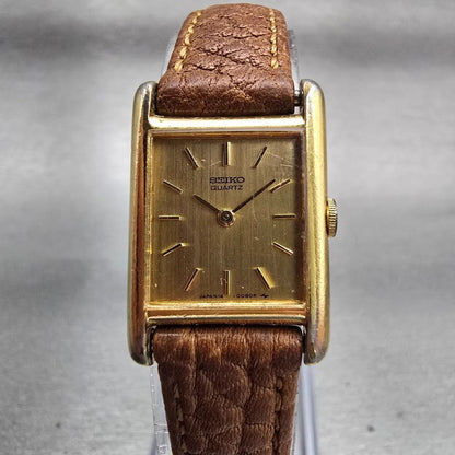 Seiko Watch Women 18mm Gold Dial Gold Tone Rectangle 1400-5039 New Battery VTG0