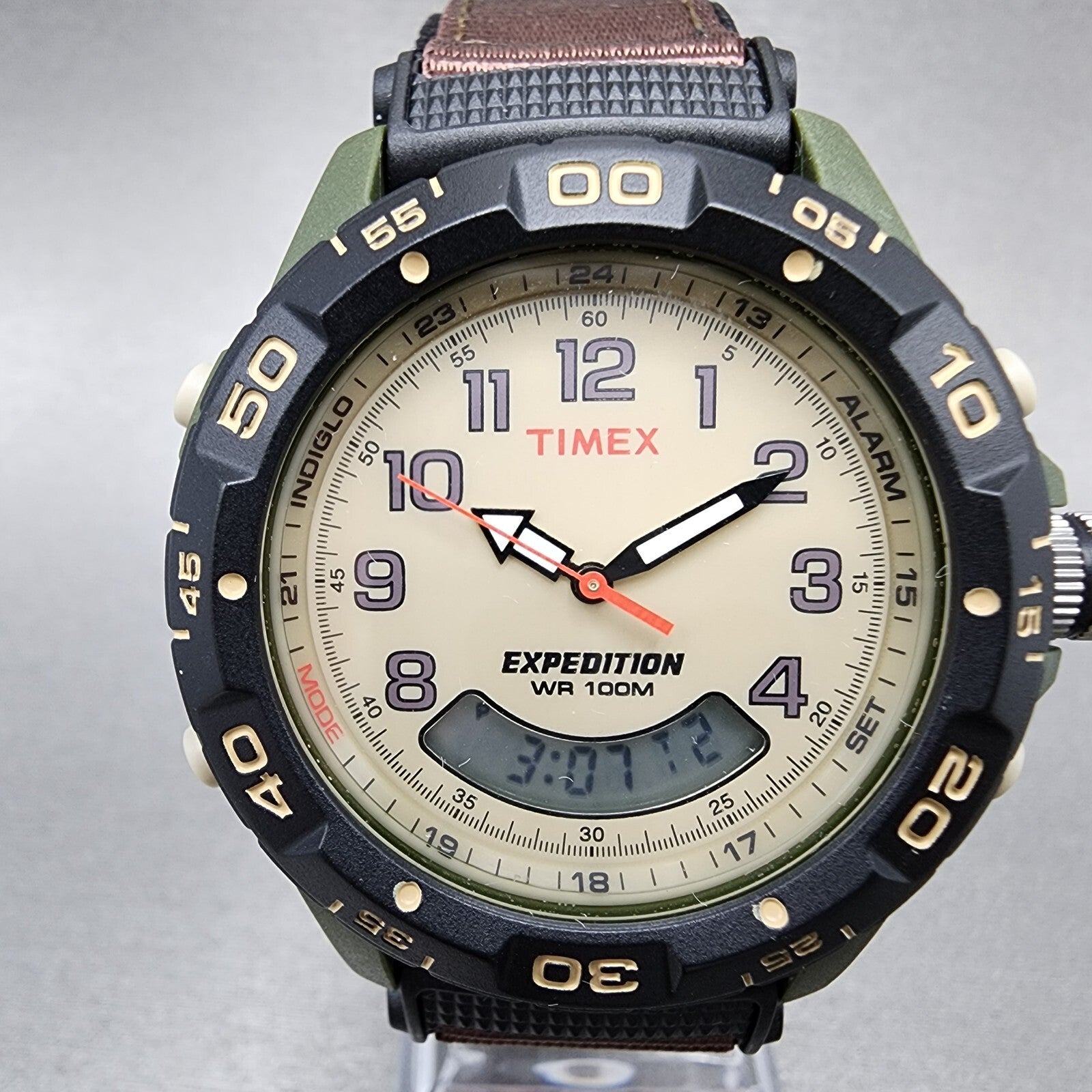 Timex Expedition Watch Men 41mm Brown Dial Green Case Analog Digital T451812
