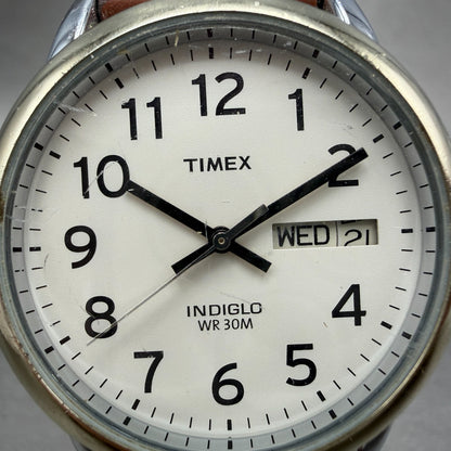 Timex Easy Reader Watch Men 35mm Cream Dial Two Tone Date Round New Battery1