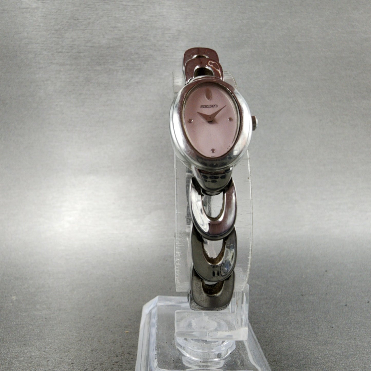 Seiko Watch Women 16mm Pink Dial Silver Tone Oval 1N000MG0 New Battery5