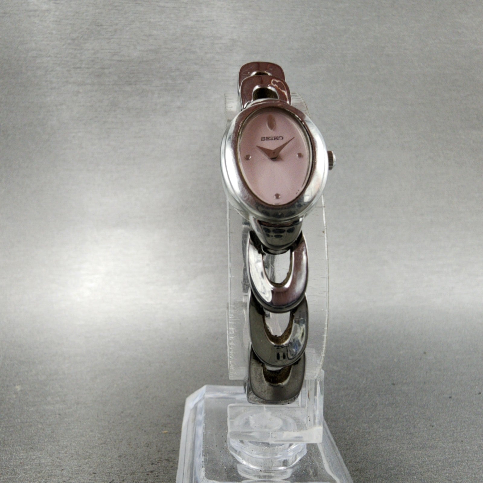 Seiko Watch Women 16mm Pink Dial Silver Tone Oval 1N000MG0 New Battery5