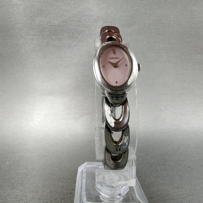 Seiko Watch Women 16mm Pink Dial Silver Tone Oval 1N000MG0 New Battery5