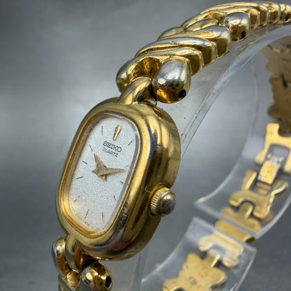 Seiko Watch Women 16mm Silver Dial Two Tone Rectangle 1n00-5h69 New Battery VTG2