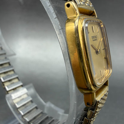 Seiko Watch Women 18mm Champagne Dial Gold Tone Rectangle 1N00-5K29 New Battery53
