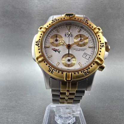 ESQ Chronograph Watch Men 37mm White Dial Two Tone Date Round 300389 New Battery5